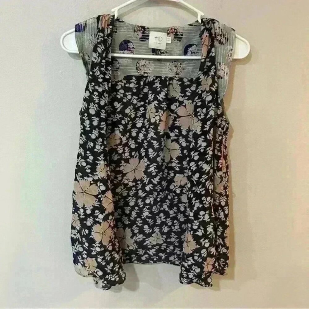 Anthropologie HD in Paris Open Front Sleeveless Floral  Silk Blouse Size 2 XS
